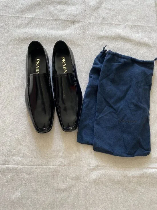 Prada Brushed Black Leather Loafers Size US 10.5
