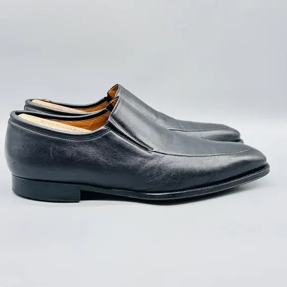 Magnanni Shoes Mens 10.5 Black Leather Slip On Loafers Dress Apron Toe Classic