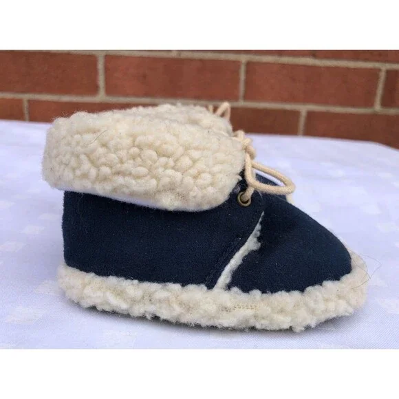 Gold Bug Baby Boy Girl faux Fur lace up navy Shoes Size S Small faux suede