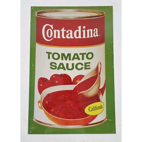 Vintage Metal Wall Sign Advertising Contadina Tomato Sauce