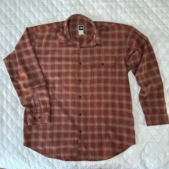 The North Face Plaid Flannel Valley Twill shirt Burnt Orange Textured‎ XL