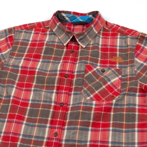 The North Face Men's Red Multicolor Plaid Short‎ Sleeve Hiking Shirt Medium