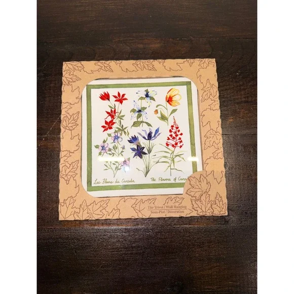 Panabo Flowers of Canada Ceramic Tile Trivet Wall Hanging Cork Back 6x6 NEW