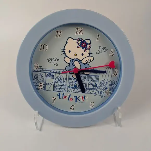 Sanrio Hello Kitty Wall Clock Working Vintage 2002 Baby Blue Angel 7.75