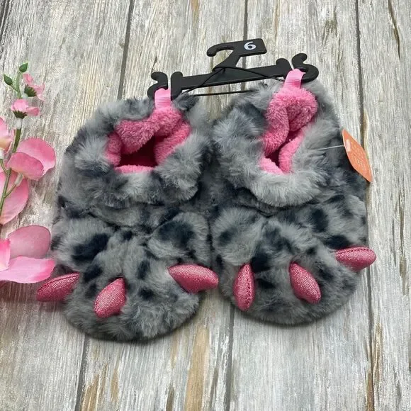 Baby Girl Fuzzy Claw Foot Little Monster Feet Slippers Shoes Size 6