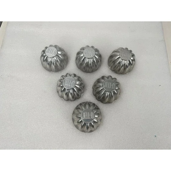 Vintage Aluminum JELL-O Individual Fluted Jello Molds Baking Tins Set Of 6