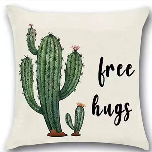 1pc Cactus Free Hugs Printed Throw Pillow Cover, Cotton And Linen 18x18‎