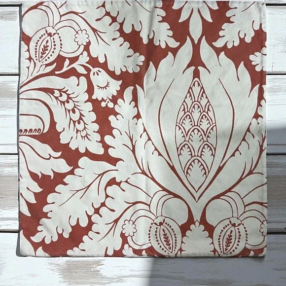 Pottery‎ Barn Euro Sham Pillow Cover Floral Botanical Rust Ivory