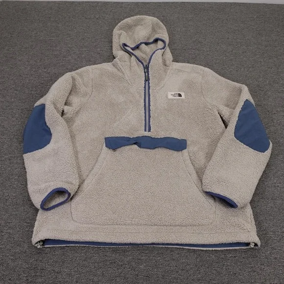 The North Face Hoodie Mens XL Gray Sherpa Fleece 1/4 Zip Pullover Heavyweight