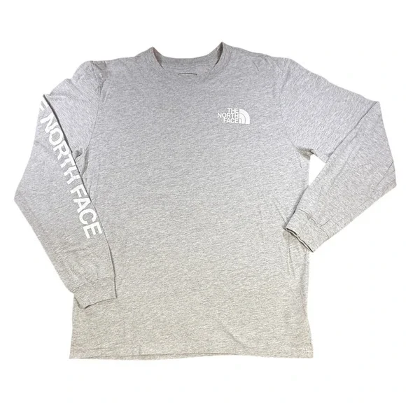 The North Face Mens Long Sleeve T-Shirt Logo Sleeve Graphic Large Grey Cotton