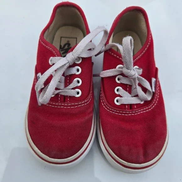 VANS Red Lace-Up Off the Wall Low Canvas Skate Sneakers Shoes 8.5c Kids Unisex‎