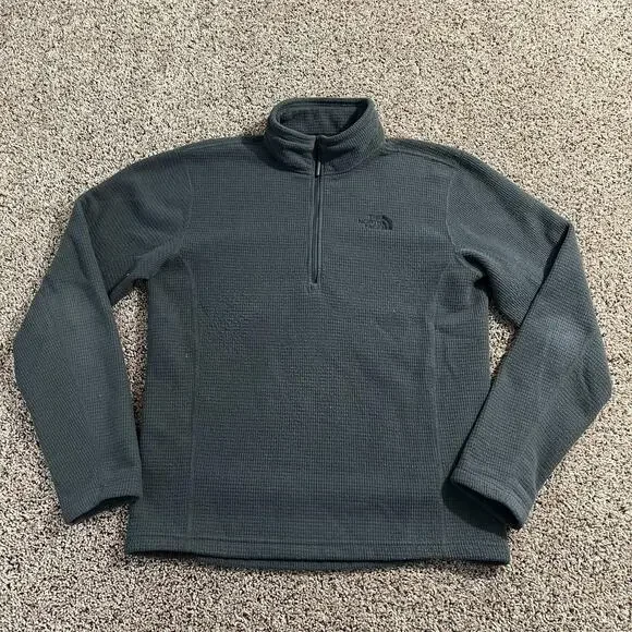 The North Face Fleece Pullover Mens Medium Gray 1/4 Zip Grid Waffle‎ Thermal