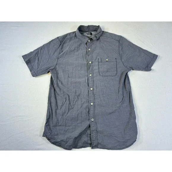 The North Face Men's Medium‎ Short Sleeve Button Down Shirt Blue Gray Stripe