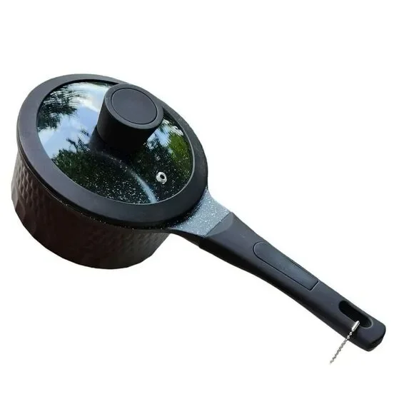 D&W Premium Cookware 7in Saucepan Casserole Nonstick With Glass Lid 1.9QT‎ Black