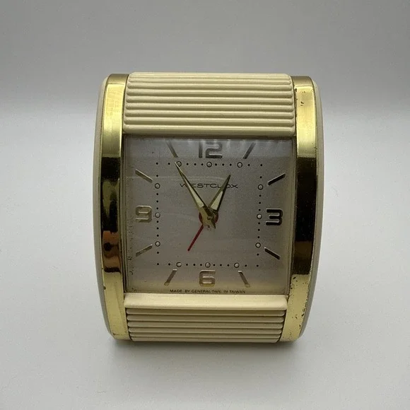 Vtg Westclox Travel Alarm Clock Art Deco Roll Top Wind Up Works Great