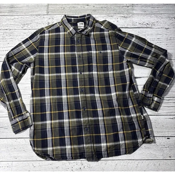 The North Face Men's Button Down Shirt Size Xl Multicolor‎ Plaid Green And Navy