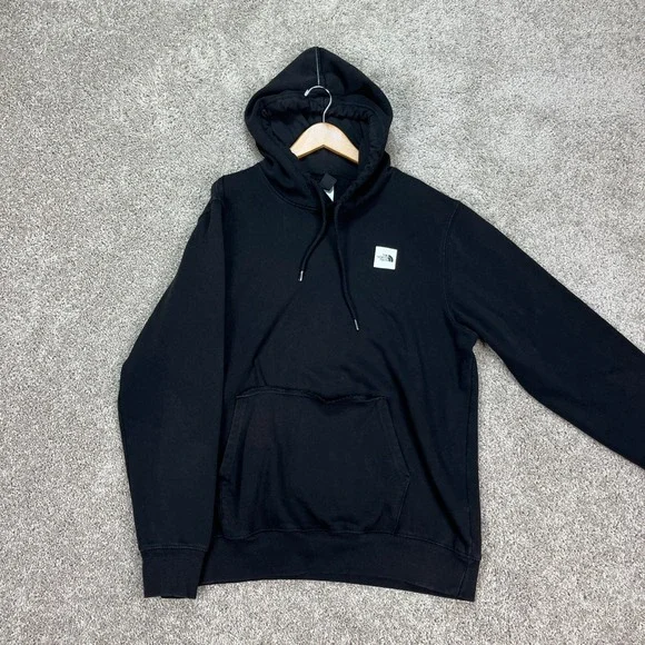 The North Face Hoodie Mens M Black Long Sleeve Fleece Pullover Circular Design