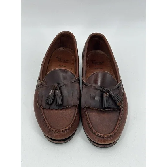Allen‎ Edmonds Nashua Brown Pebble Grain Leather Tassel Loafers Size 10.5 E