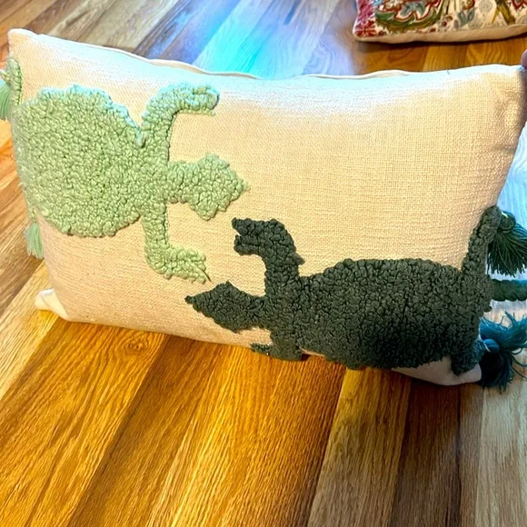 Two Lizard Punch Needle Lumbar Throw Pillow Turquoise 20”x14” - Opalhouse