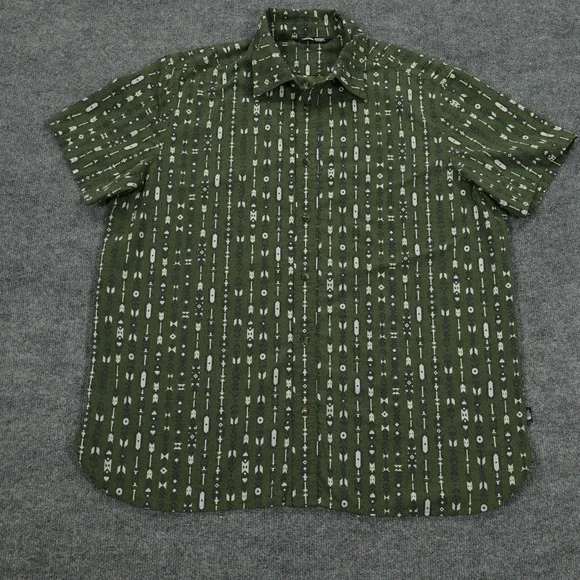 The North Face Shirt Mens XXL Green Geometric Arrow Print Short Sleeve Button Up