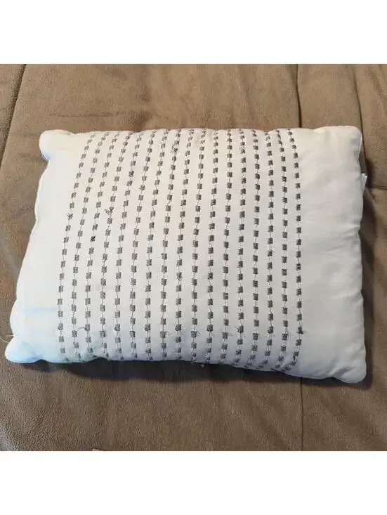 White Decorative Throw Pillow with Gray Stitching