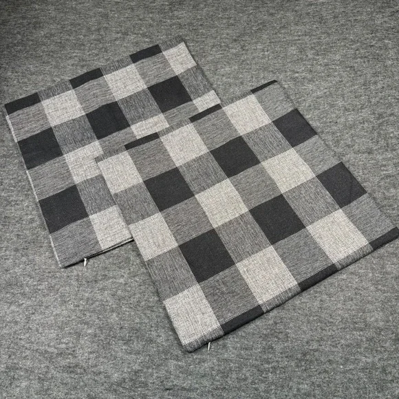 Set of 2 Buffalo Check Throw Pillow Covers Black Grey Plaid Square Hidden Zipper