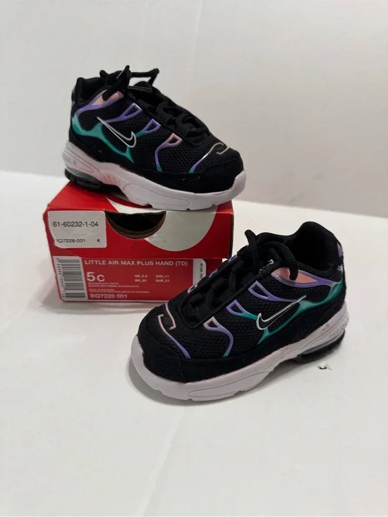 Nike Kids Black Sneakers with Teal & Purple Accents