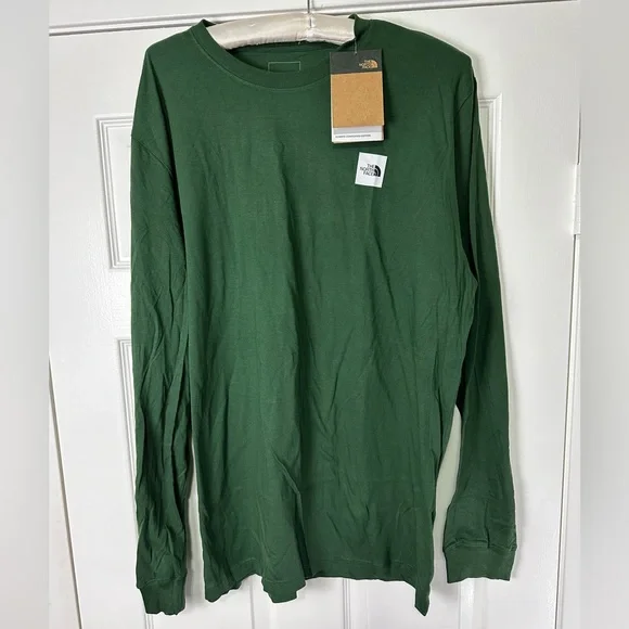 The North Face Long Sleeve Cotton Tee Pine Needle Green Block Logo Men’s XL NEW