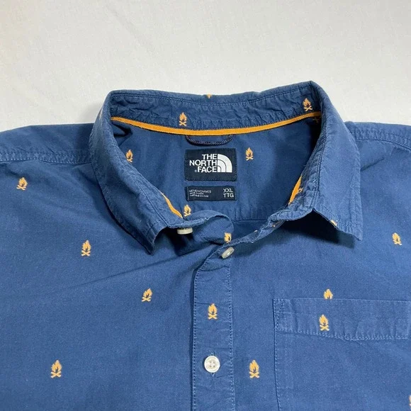 The North Face Button Down Shirt Campfire Print Short Sleeve XXL‎