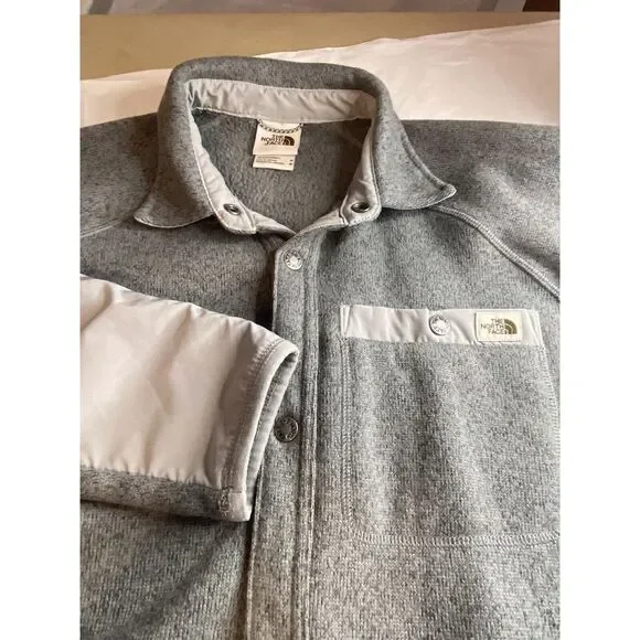 Men's The North Face Light Gray Medium‎ Weight Snap Up Fleece Jacket-Size M-MINT