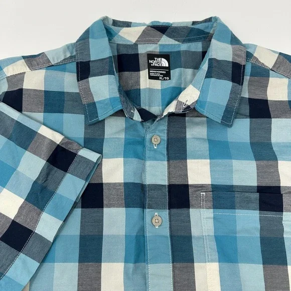THE NORTH FACE Men's Shirt Size‎ XL Blue Check SS Button Down Cotton-NWOT