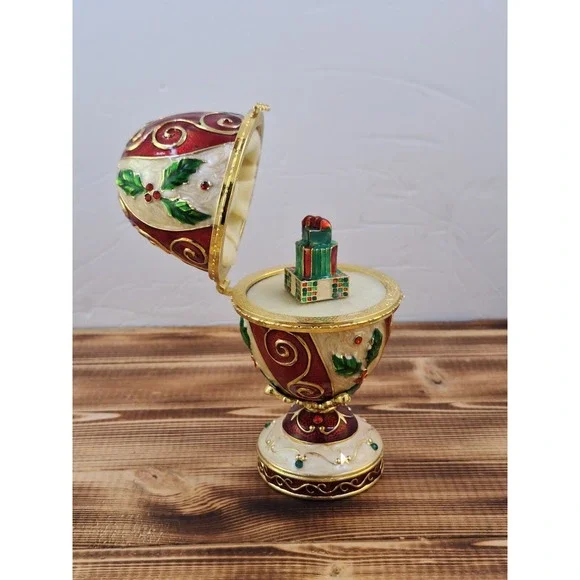 Ornate Decorated Christmas Egg Music Box 