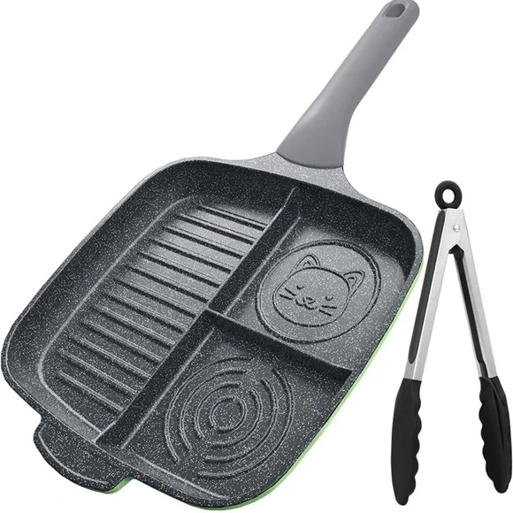 Nonstick Divided Pan for Stove Tops, 10.6Inch 3 Section Pan, Breakfast Pan