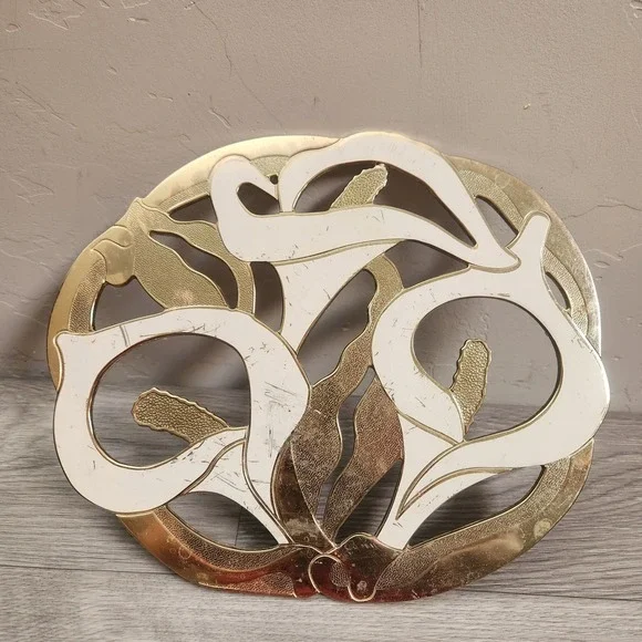 Vintage Gold White Calla Lily Trivet 9