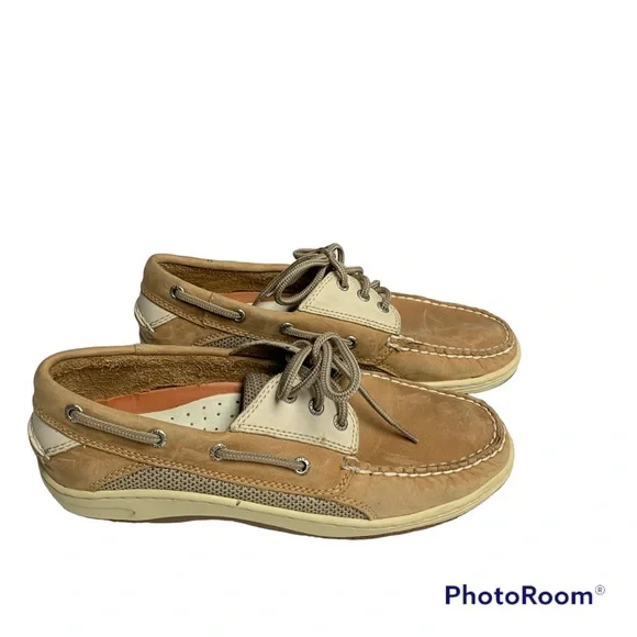 Sperry top siders Men’s size 7.5. Light tan and cream leather and mesh