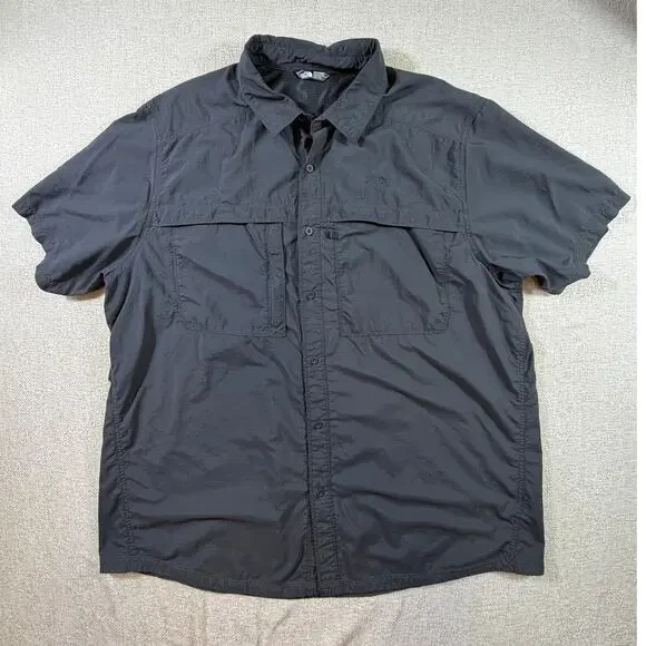 The North Face Men Black 2XL Button Front Short Sleeve Vented Hiking Shirt