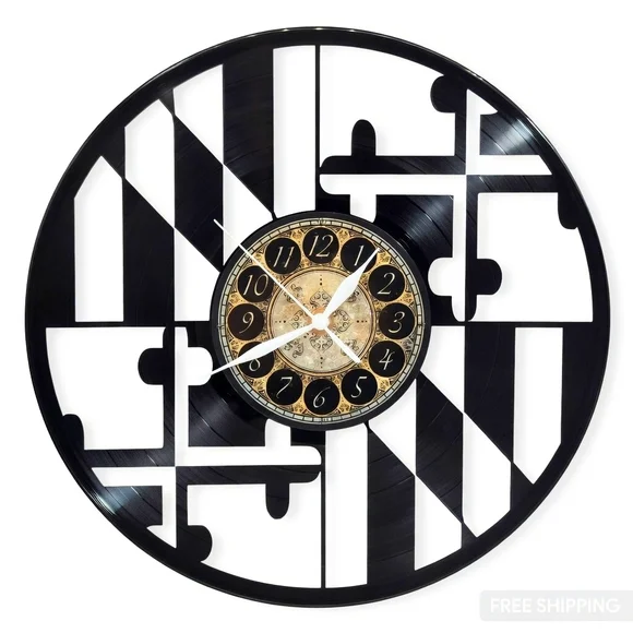 MARYLAND FLAG vinyl record clock | wall art decor gift for office or mancave