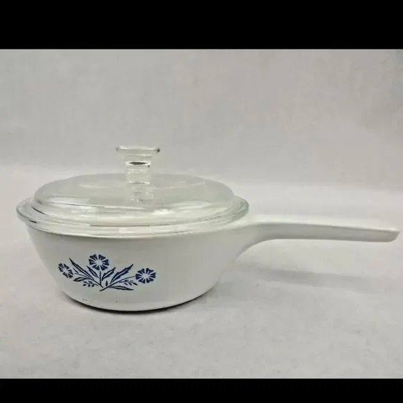 VTG Corning Ware Cornflower Blue Sauce Pan Skillet P-81-B Menuette Lid 1 pint