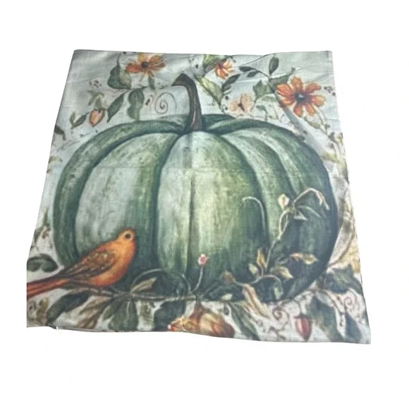 Autumn Green Pumpkin Bird Floral set of 4 Velvet Throw Pillow Covers 18x18