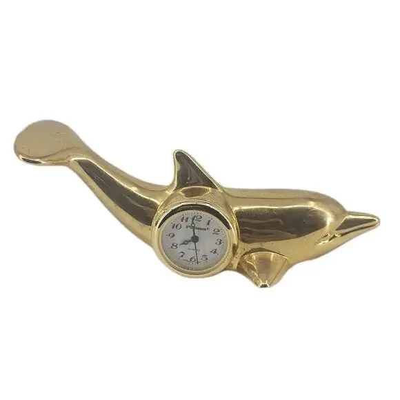 SMALL BRASS QUARTZ CLOCKS Dolphin NEED BATTERIES Goldtone 4