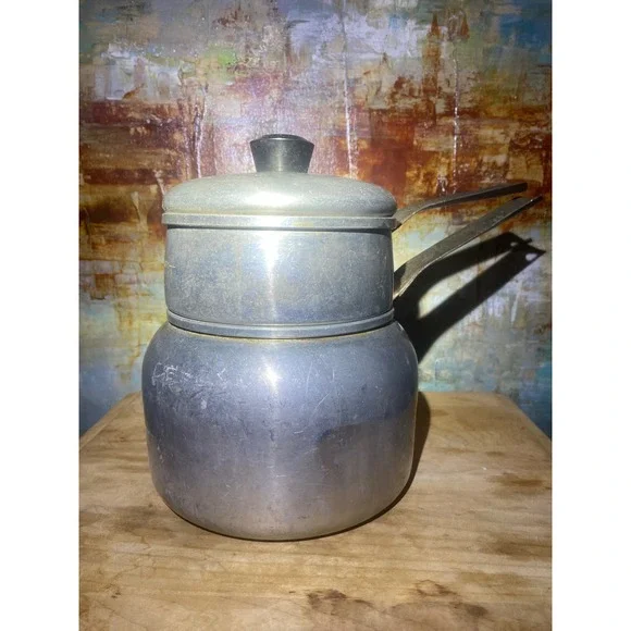 Wear-Ever Aluminum Double Boiler 2432 Vintage 6 Cup 3 Piece Set Made in USA