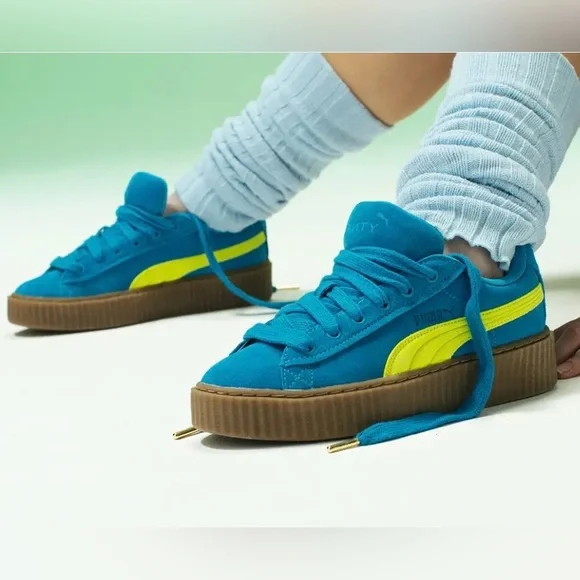 Fenty x Puma Creeper Phatty speed blue limeKids Sneakers in Teal and Neon Yellow