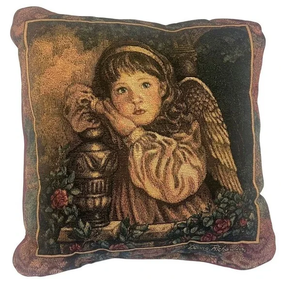 Blue Eyed Angel‎ Tapestry Pillow In Garden Roses Donna Richardson Double Sided