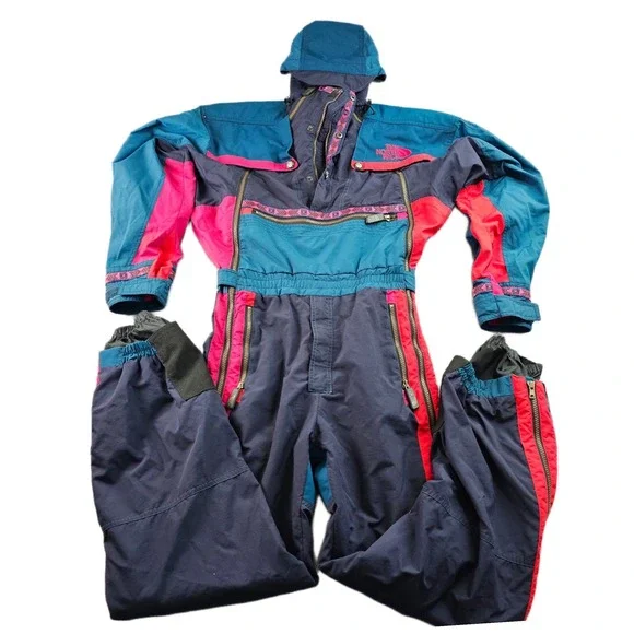 Vtg The North Face Rage Snowsuit Mens Navy Teal‎ Winter Sports Hooded Double Zip