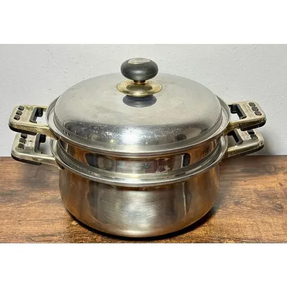 Vintage Sunhak Stainless Steel Lesstopia 3 Piece Steamer & Stock Pot 5 Qts