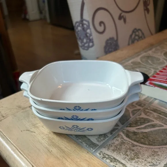 White Blue Cornflower Corning Ware Dishes 3PC Vtg. 9