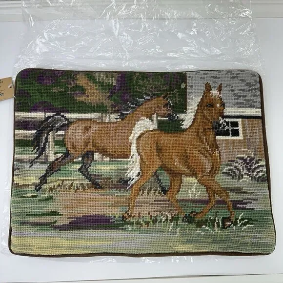 Horse Handcrafted Needlepoint By Union Trading Company Couch Pillow Case 16x11