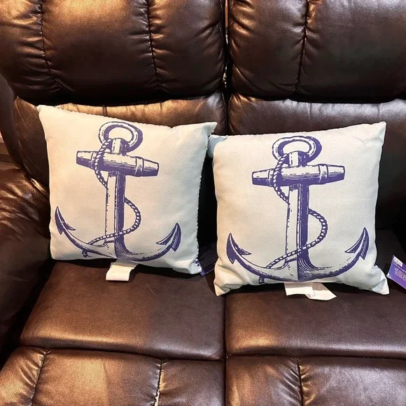 World Market Coastal‎ Anchor Outdoor Toss Pillow Set Nautical Beach Decor 17x17