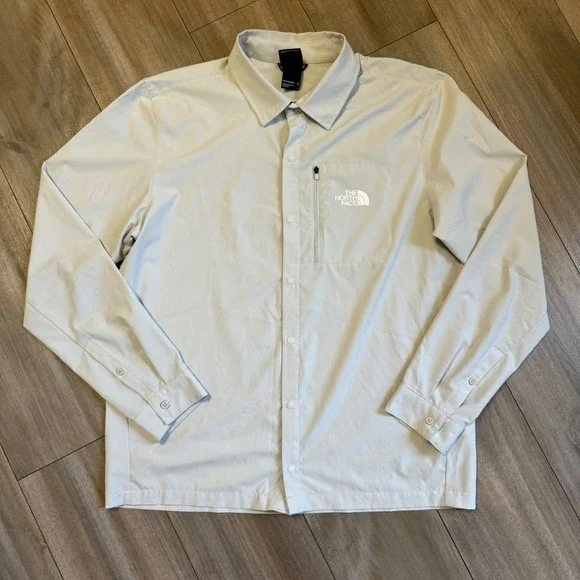 The North Face Mens‎ Long Sleeve Button Up Shirt Khaki Outdoor Size L Bin G-19