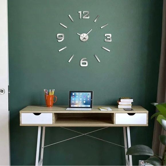 Torre & Tagus Versa DIY Adhesive large silver tone black Wall Clock